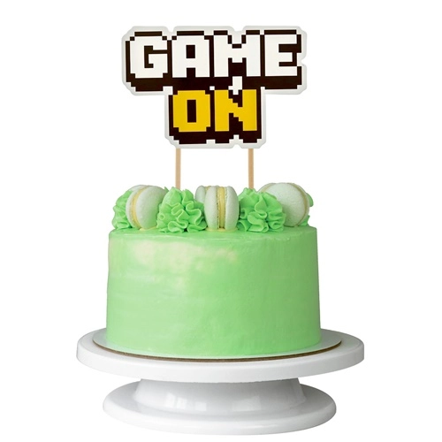 Topper ozdoby na tort napis GAME ON minecraft piksele dekoracje urodzinowe